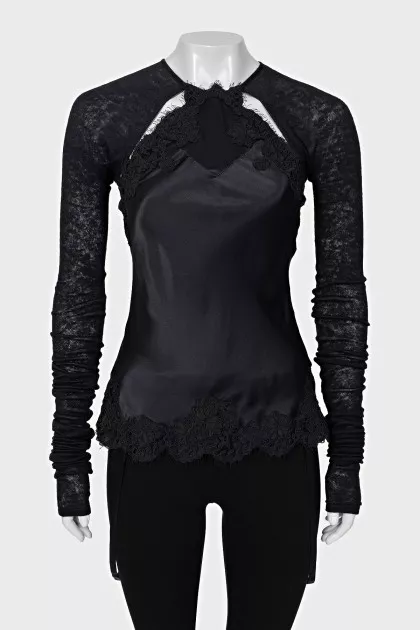 Long sleeve silk and cashmere top