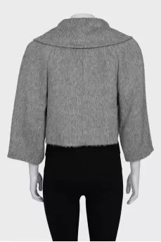 Cropped alpaca and wool coat with crystals