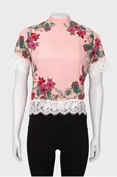 Silk blouse with lace ties