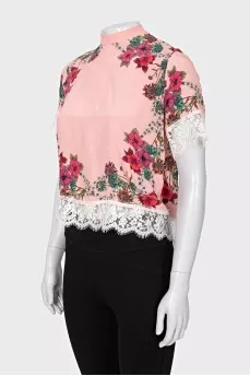 Silk blouse with lace ties