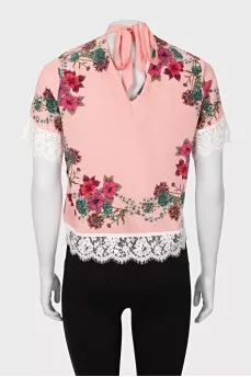 Silk blouse with lace ties