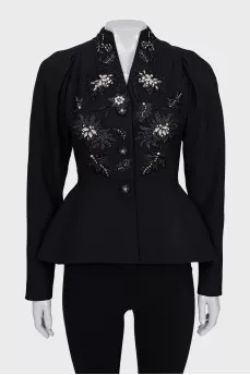 Fitted jacket decorated with embroidery and crystals