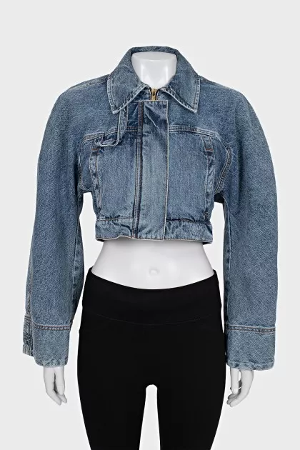 Cropped denim jacket with zipper