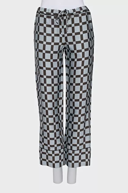 Plaid drawstring trousers