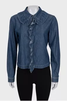 Denim shirt with ruffles