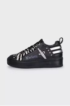 Leather sneakers with embroidered logo