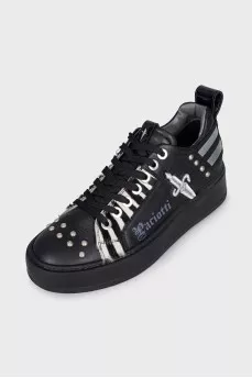 Leather sneakers with embroidered logo