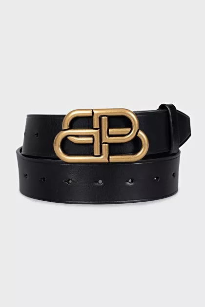 Smooth leather belt with signature buckle