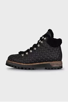 Quilted leather boots with rhinestones