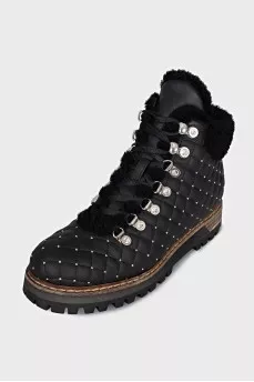 Quilted leather boots with rhinestones