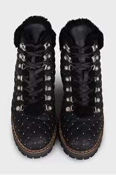Quilted leather boots with rhinestones