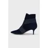 Blue kitten heel ankle boots
