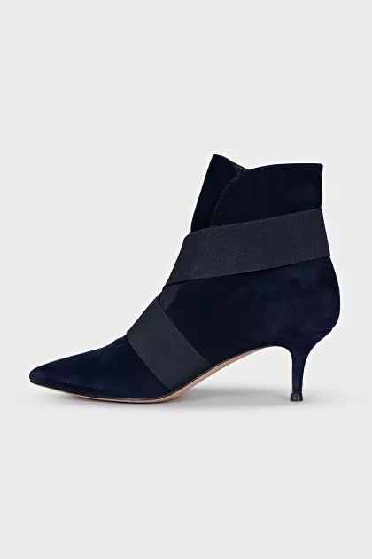 Blue kitten heel ankle boots
