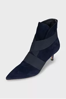 Синие ботильоны с каблуком kitten heel