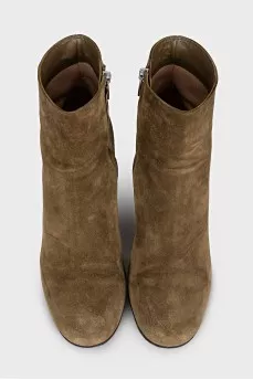 Green suede ankle boots with medium heels