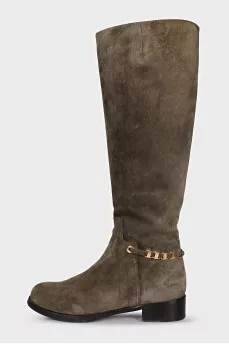 Suede boots with gold decor