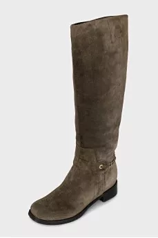 Suede boots with gold decor