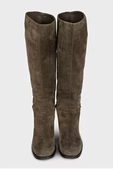 Suede boots with gold decor