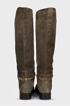 Suede boots with gold decor