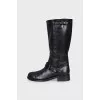 Leather boots with buckles