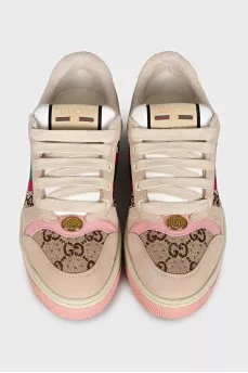 Beige sneakers with rhinestones