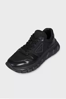 Men's textile and leather sneakers with logo