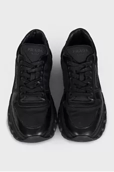 Men's textile and leather sneakers with logo