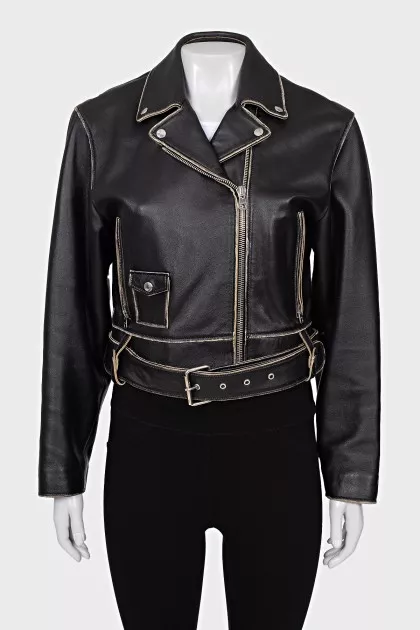Leather jacket with distressed effect
