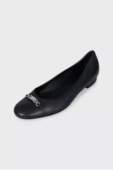 Black ballet flats with silver hardware
