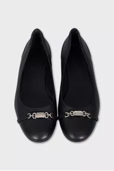 Black ballet flats with silver hardware