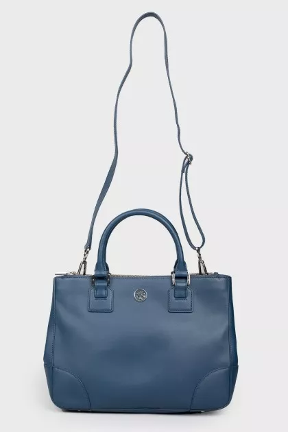 Blue leather bag with two handles