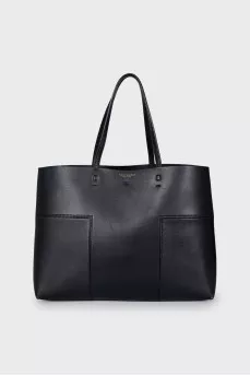 Black leather tote bag