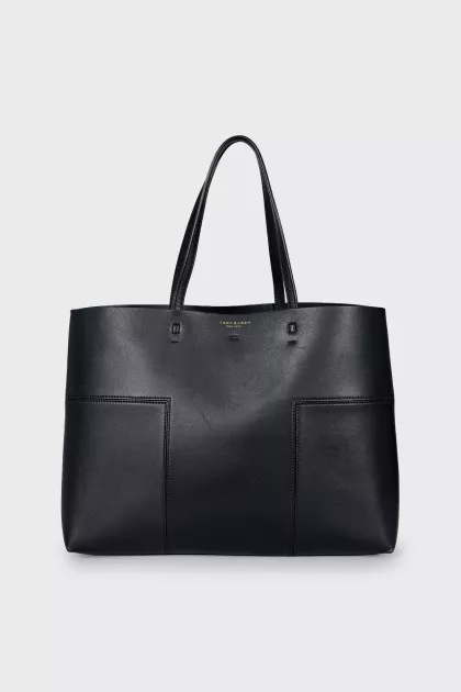 Black leather tote bag