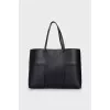 Black leather tote bag