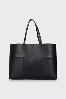 Black leather tote bag