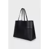 Black leather tote bag