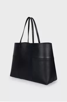 Black leather tote bag
