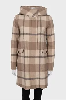 Checkered coat with patch pockets