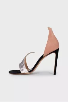 Leather and suede stiletto sandals