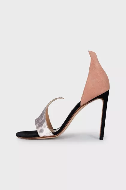 Leather and suede stiletto sandals