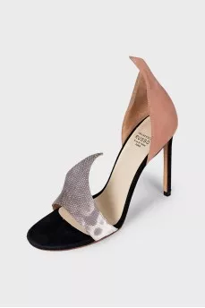 Leather and suede stiletto sandals