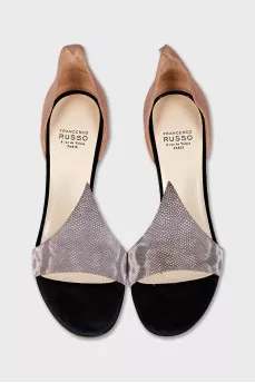 Leather and suede stiletto sandals