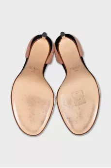 Leather and suede stiletto sandals