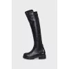 High leather boots with zipper