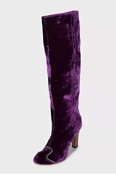 Velvet boots with decorated heels