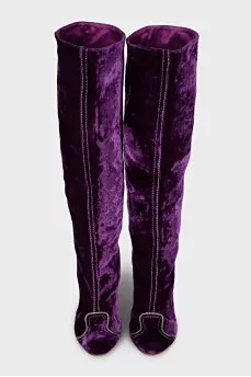 Velvet boots with decorated heels