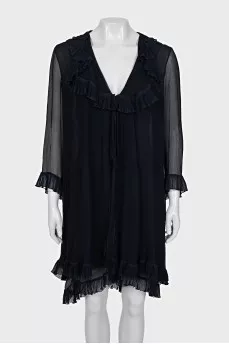 Sheer dress with ruffles, straight cut