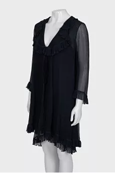 Sheer dress with ruffles, straight cut