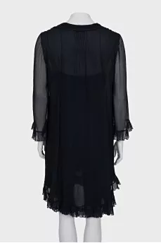 Sheer dress with ruffles, straight cut
