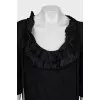 Black blouse with pleats on the collar